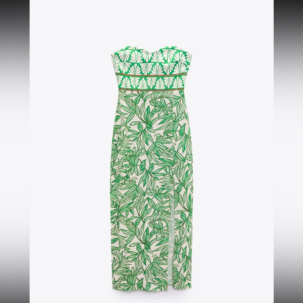 Zara printed strapless dress